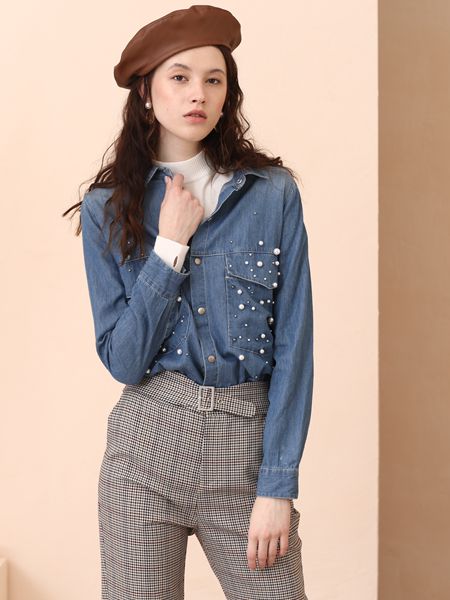 百图女装品牌2019秋冬长袖牛仔夹克牛仔衣短外套