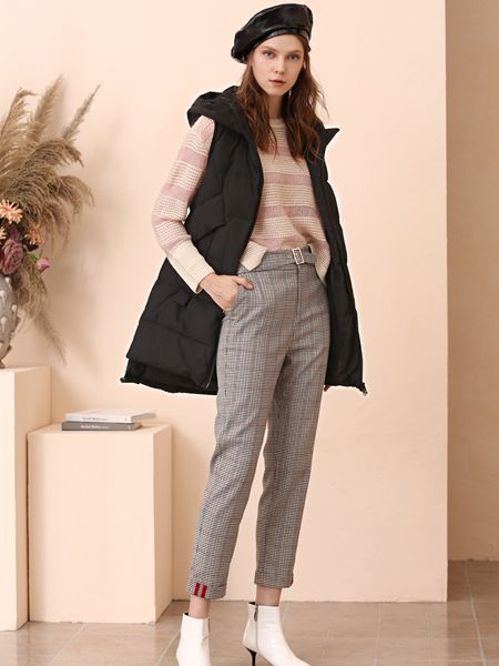 百图女装品牌2019秋冬九分宽松直筒休闲西装裤