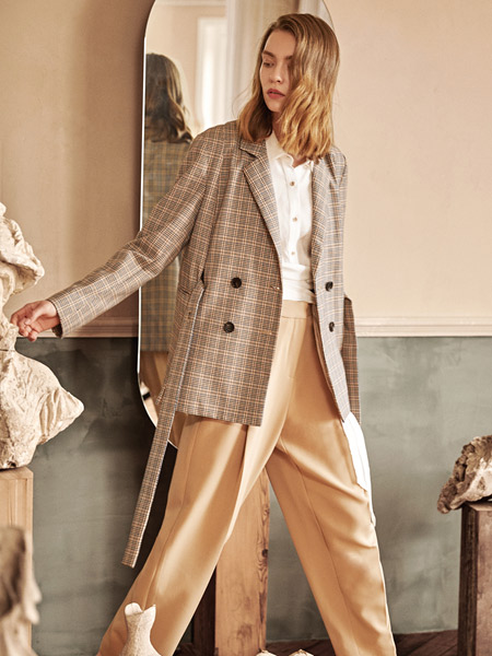 迪笛欧女装品牌2019秋季新款休闲显瘦气质格子小西装外套