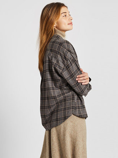 佛瑞塔女装品牌2019秋冬加绒格子休闲外套