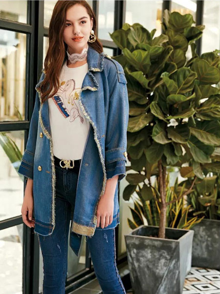 欧点女装品牌2019秋季新款韩版中长款宽松显瘦长袖风衣牛仔外套