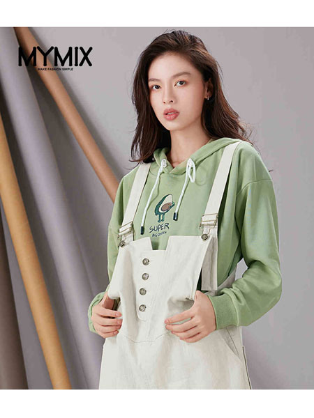 MYMIX(我的组合）女装品牌2019秋冬牛油果色连帽卫衣