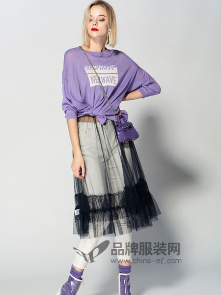 JA&EXUN女装品牌2019秋冬字母圆领休闲针织衫