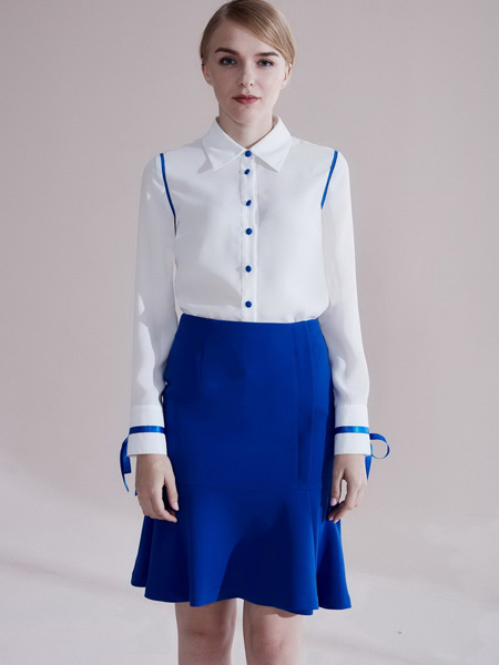 季德娜女装品牌2019秋季秋长袖衬衫白色西装正装工作服