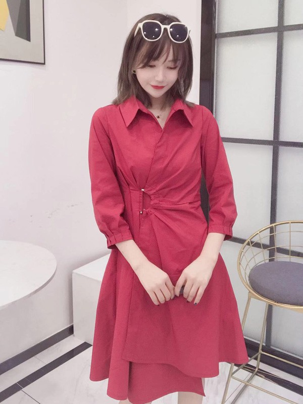 搜谷女装品牌2019秋冬红色套身裙子