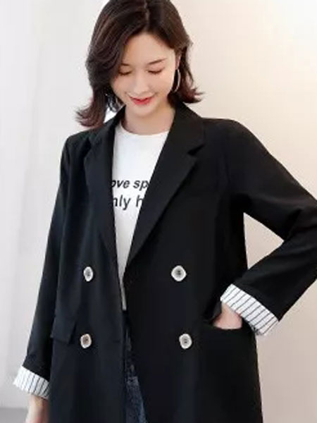 左韩女装品牌2019秋冬新款黑色长袖长款大衣