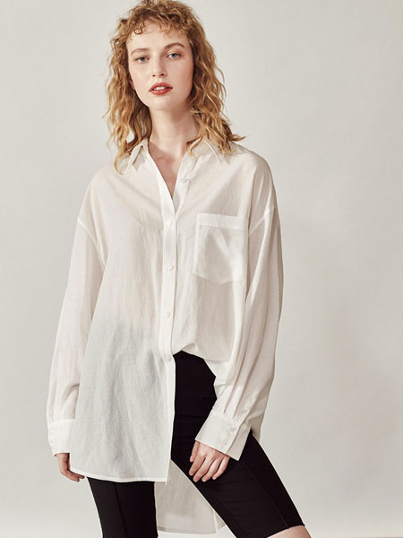 费依女装品牌2020春夏新款白色简洁长袖衬衫