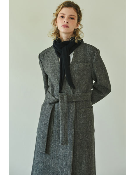 BLANK032019秋冬新款羊绒纯色格子大衣