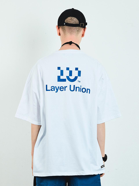 LAYER UNION2020春夏宽松LU LOGO字母印染男士短袖T恤_白色
