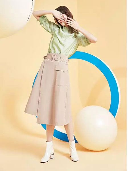 茜舞女装品牌2020春夏新款纯色腰带半身裙