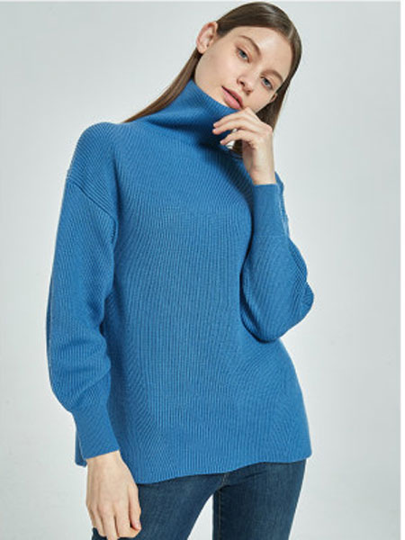 万丽女装品牌2020春夏新款韩版宽松高领针织羊毛衫