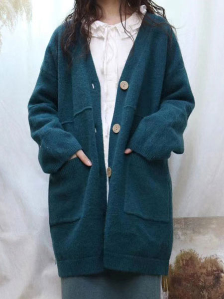 本色A8原创女装品牌2019秋冬新款纯色毛呢长款夹克