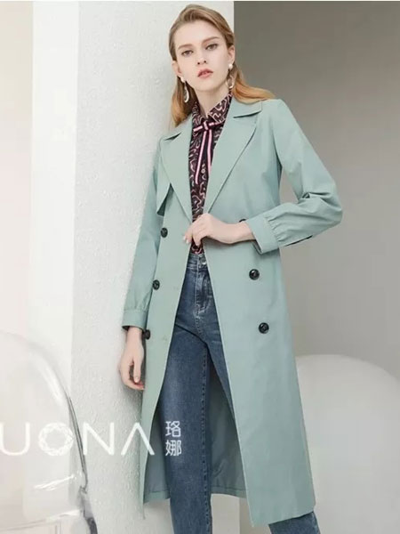 珞娜女装品牌2020春夏新款纯色纽扣气质大衣