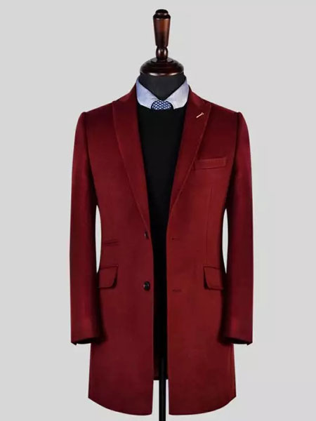 马克西姆西服定制服装定制品牌2020春夏酒红色大衣