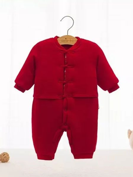 素芽soeioe童装品牌2019秋冬新款红色棉服纽扣套装