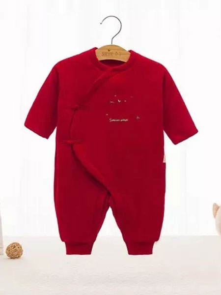 素芽soeioe童裝品牌2019秋冬新款紅色棉服紐扣套裝