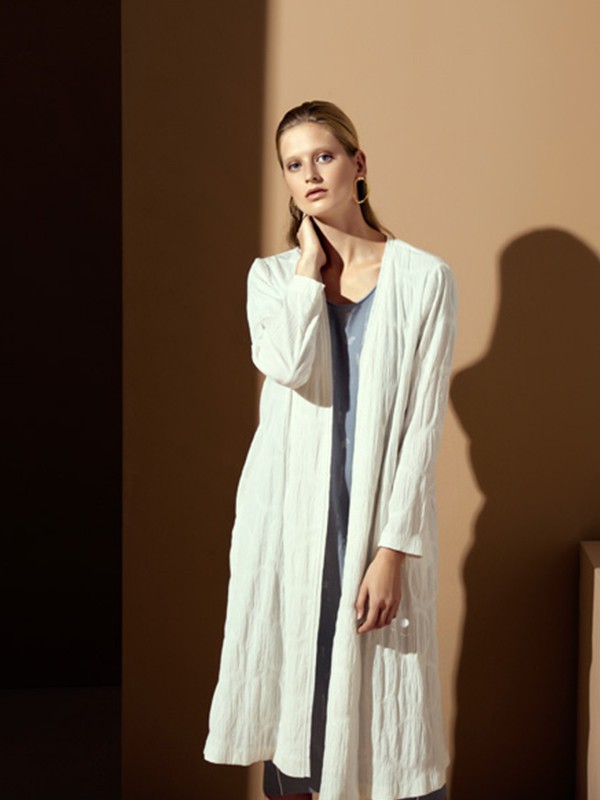 WJS唯简尚女装品牌2020春夏新款白色针织长款开衫