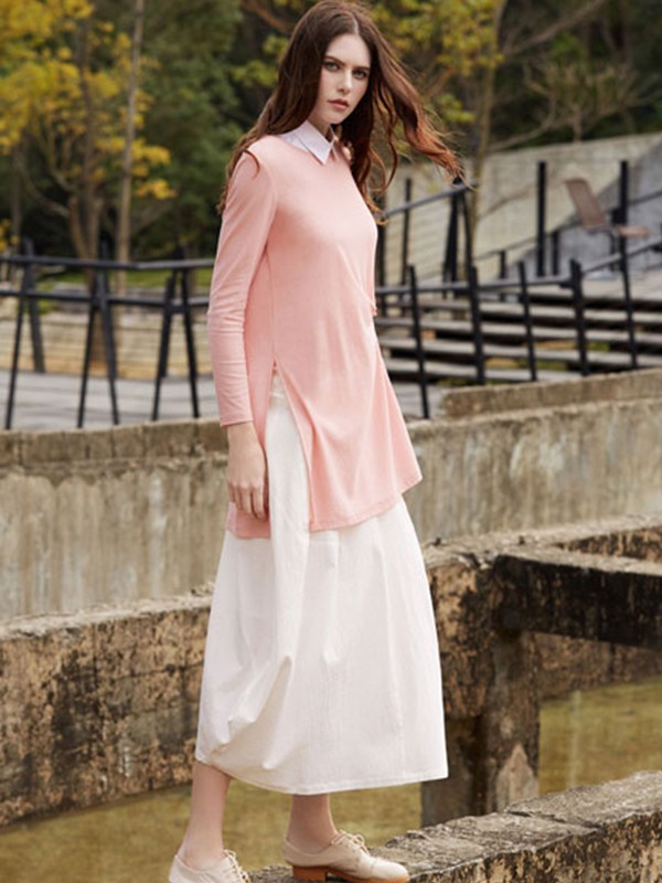 WJS唯简尚女装品牌2020春夏新款粉色长袖上衣