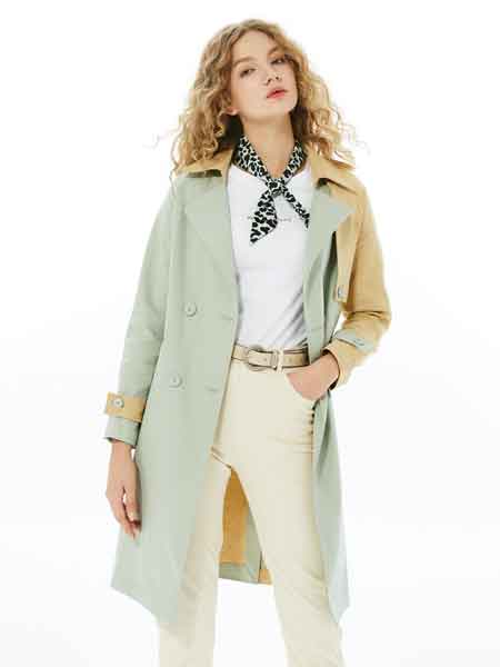 U-Cevel女装品牌2020春夏新款拼接色翻领长款大衣
