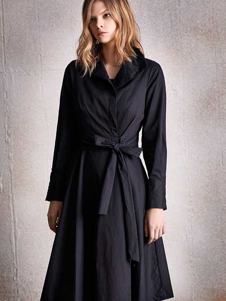 南耳女装品牌2020春夏新款纯色长袖连衣裙