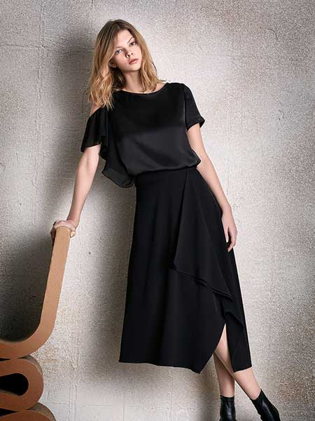 南耳女装品牌2020春夏新款纯色气质连衣裙