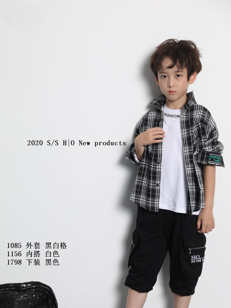 H|O逅童装品牌2020春夏新款纯色格子气质衬衫