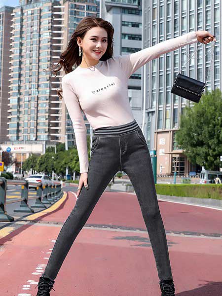 美酷思女装品牌2020秋冬新款高腰修身牛仔裤