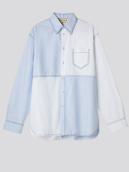 MARNI春夏系列2020新款男士蓝白拼色棉质长袖衬衫