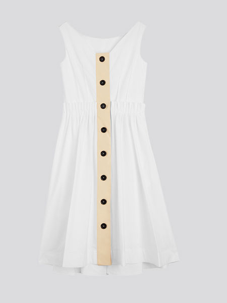 MARNI春夏系列2020新款女士棉质白色无袖褶皱连衣裙