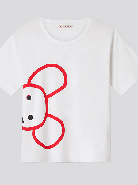 MARNI鼠年限定系列2020新款女士白色侧面印花图案半袖圆领T恤