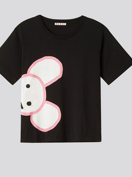 MARNI鼠年限定系列2020新款女士黑色侧面印花图案圆领短袖T恤