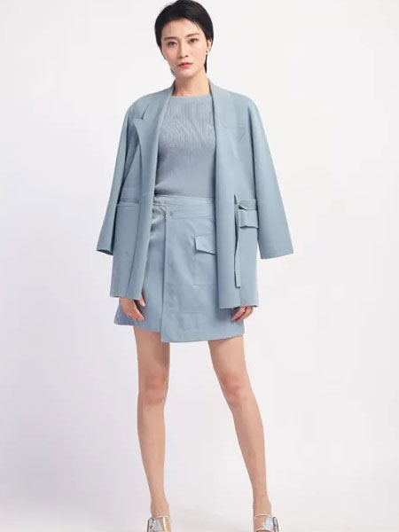 SN女装品牌2020春夏新款蓝灰色成熟西装套装