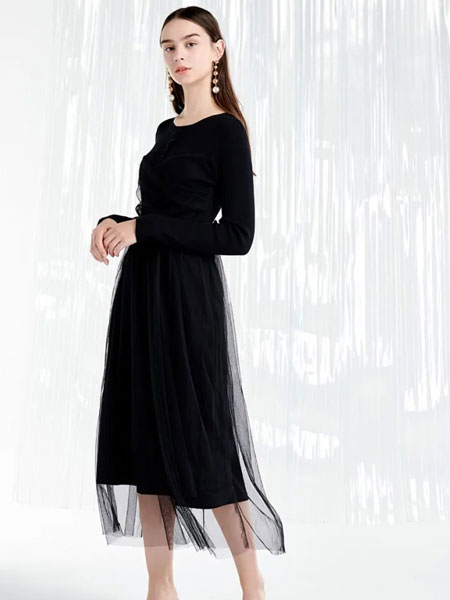 prosilu葆斯奴女装品牌2020春夏新款纯色气质透纱连衣裙