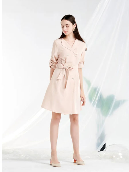 prosilu葆斯奴女装品牌2020春夏新款纯色系带式连衣裙