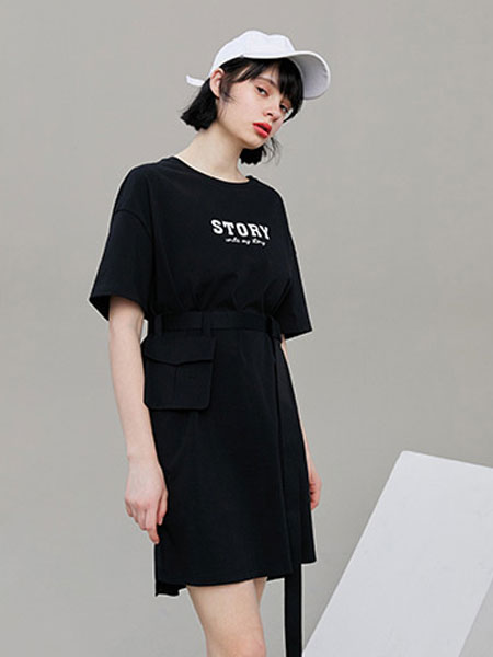 阔色kuose女装品牌2020春夏新款韩版宽松显瘦涂鸦印花学生裙