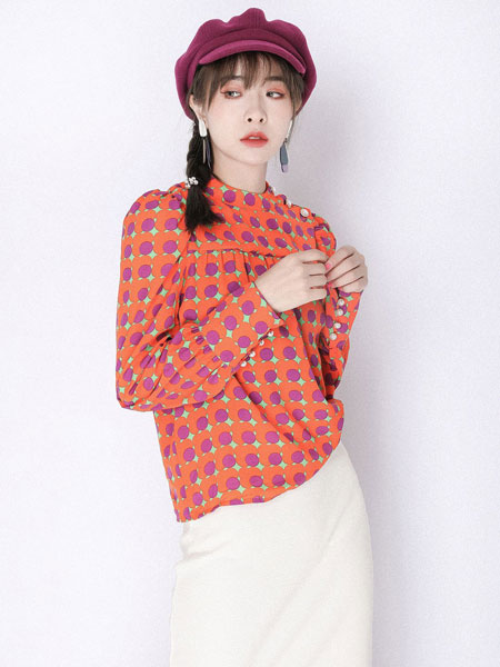 JOU SEO MOK女装品牌2020春夏新款纯色图案气质长袖上衣