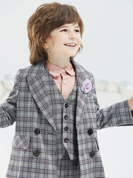 瑞比克童装品牌2020春夏新款纯色千鸟格西装套装