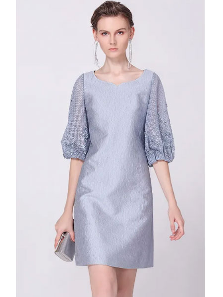 ladanum阿丹娜女装品牌2020春夏新款纯色气质连衣裙