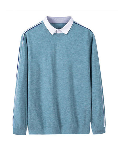 杰尼威尼针织衫2020春季新款青年时尚假两件条纹衬衫领外穿毛衣