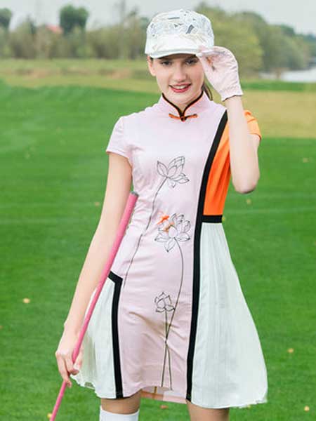 尚约高尔夫休闲品牌2020春夏新款旗袍SVG高尔夫连衣裙不规则压褶抗UV雪纺女裙