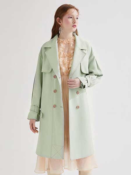 糖力潮品(tammytangs)女装品牌2020春夏新品宽松灰绿色双排扣中长款