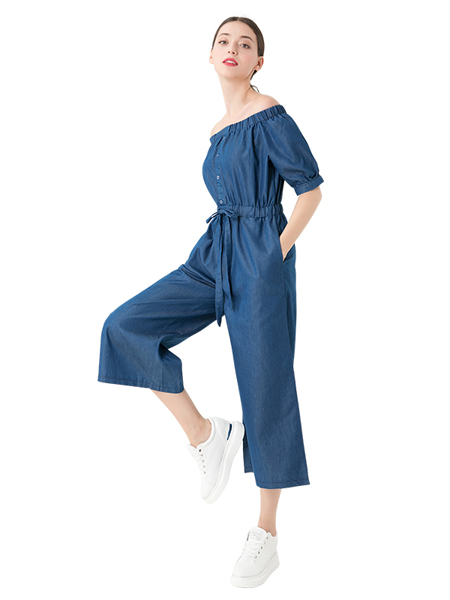 CXDTOP茜诗迪女装品牌2020春夏新款韩版宽松一字领高腰港味复古连衣裤