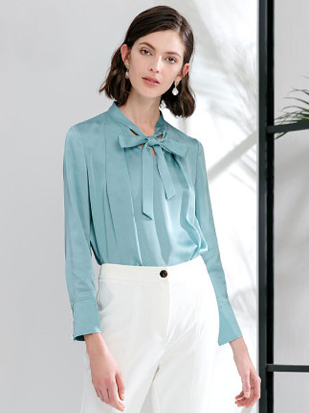 ELLASSAY歌力思2020春夏新款 法式职业优雅三色系带衬衫