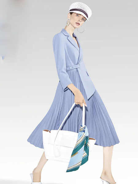 米祖女装品牌2020春夏新款纯色拼接式不规则连衣裙