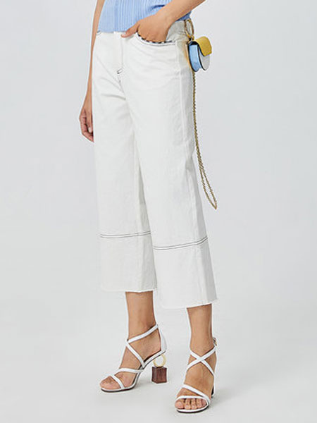 印象草原女装品牌2020春夏新款白色九分直筒裤