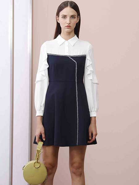 3S女装尚艾诗2020春季新款显瘦高腰拼接连衣裙