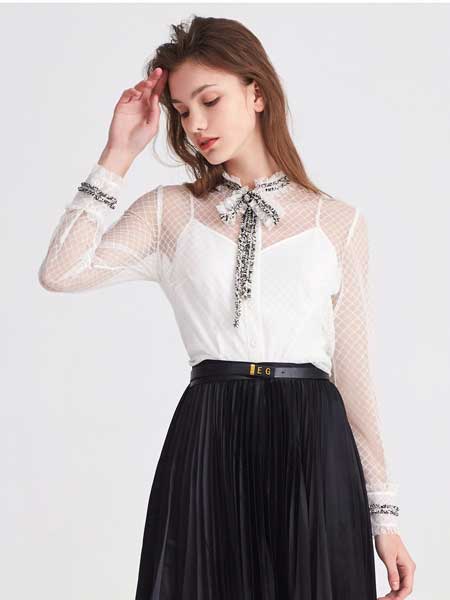 欧碧倩女装品牌2020春夏新款复古气质衬衫女优雅小香风蕾丝衫