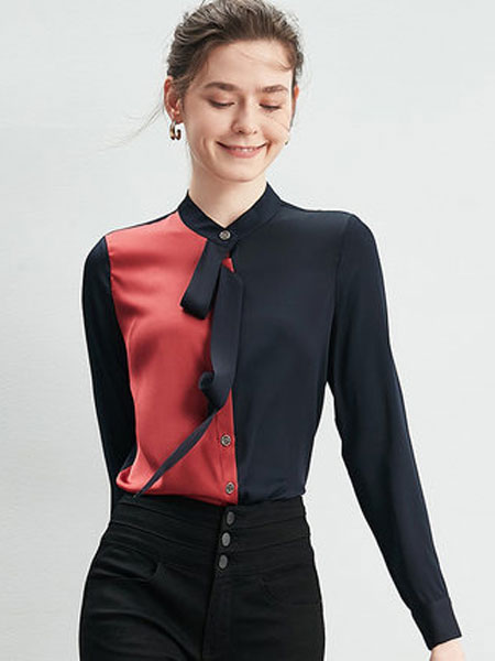 IMMUR领带真丝衬衫女设计感小众2020年春季不对称小众拼接衬衣