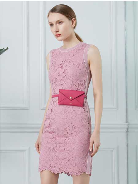 欧碧倩女装品牌2020春夏新款连衣裙女夏收腰修身气质蕾丝直身裙