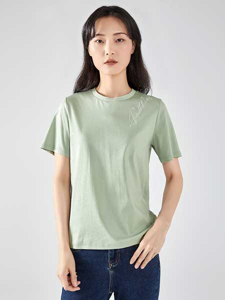 艾莱依女装品牌2020春夏新款简约字母印花T恤女圆领短袖上衣